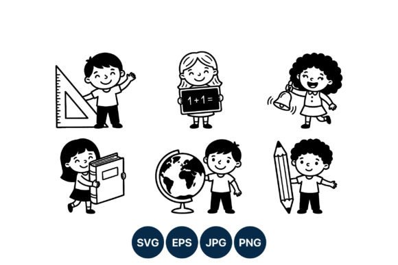 Happy Children with School Tools Vector
