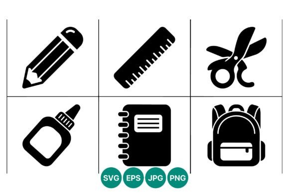 School Supplies Icon Set Black White Review