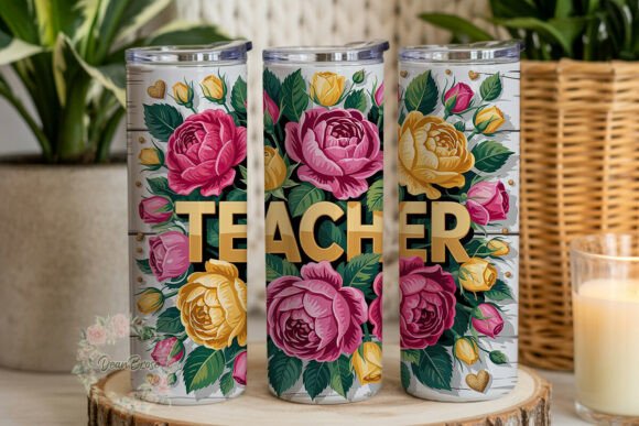 Teacher Roses Glitter Gold 20oz Wrap