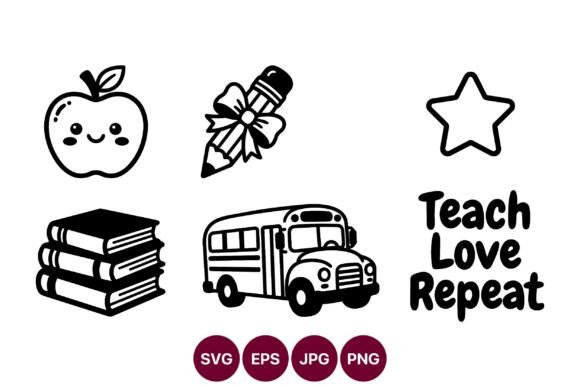 Vector Line Art Apples and School Icons Review