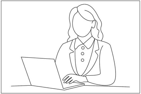 Woman Teacher Laptop Line Art